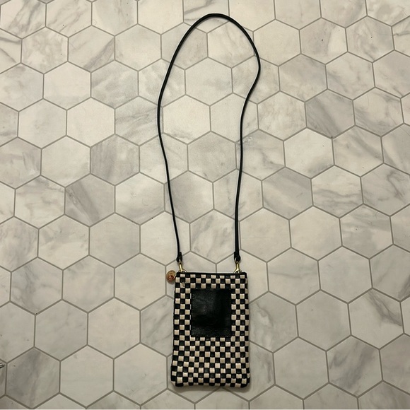Clare V Poche Leather Woven Checkered Black/Cream Crossbody Bag 🏁 - Picture 2 of 12